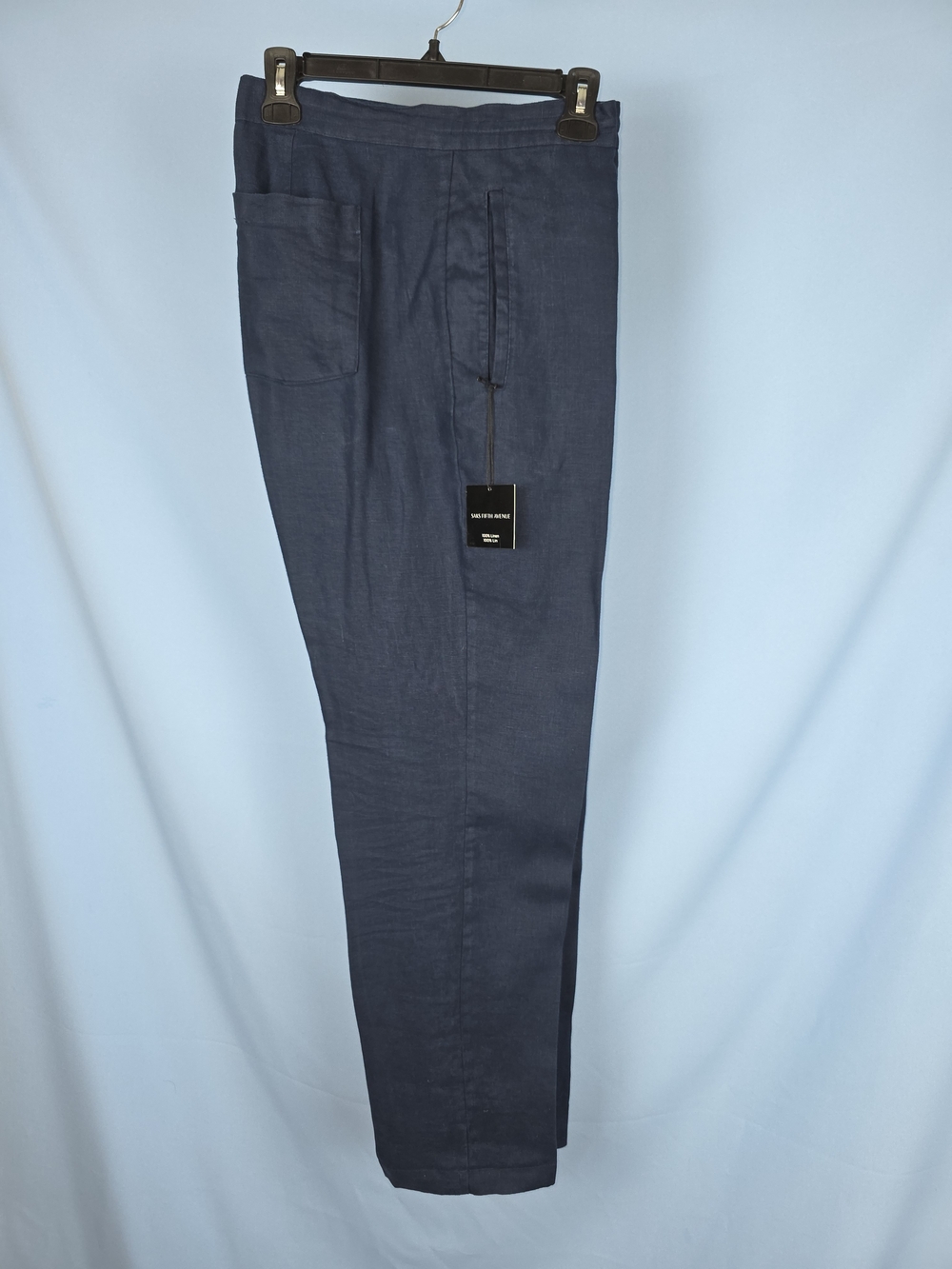 Saks Fifth Avenue 34 Navy Blue Drawstring 100% Linen Pants